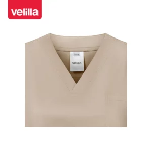 Camisola sanitaria stretch mujer Velilla 535206SW Beige claro, detalle de cuello