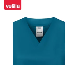 Camisola sanitaria stretch mujer Velilla 535206SW Azul royal, detalle de cuello