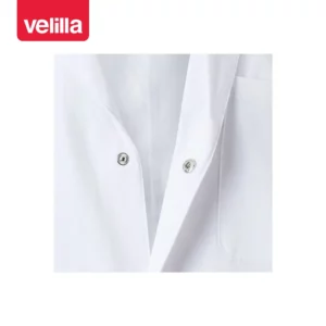 Bata unisex de algodón Velilla 539005 Blanco, detalle de botones automáticos ocultos