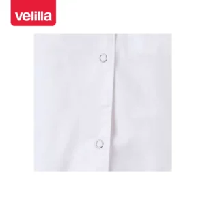 Bata stretch cuello mao mujer Velilla 539007S Blanco, detalle de botones automáticos