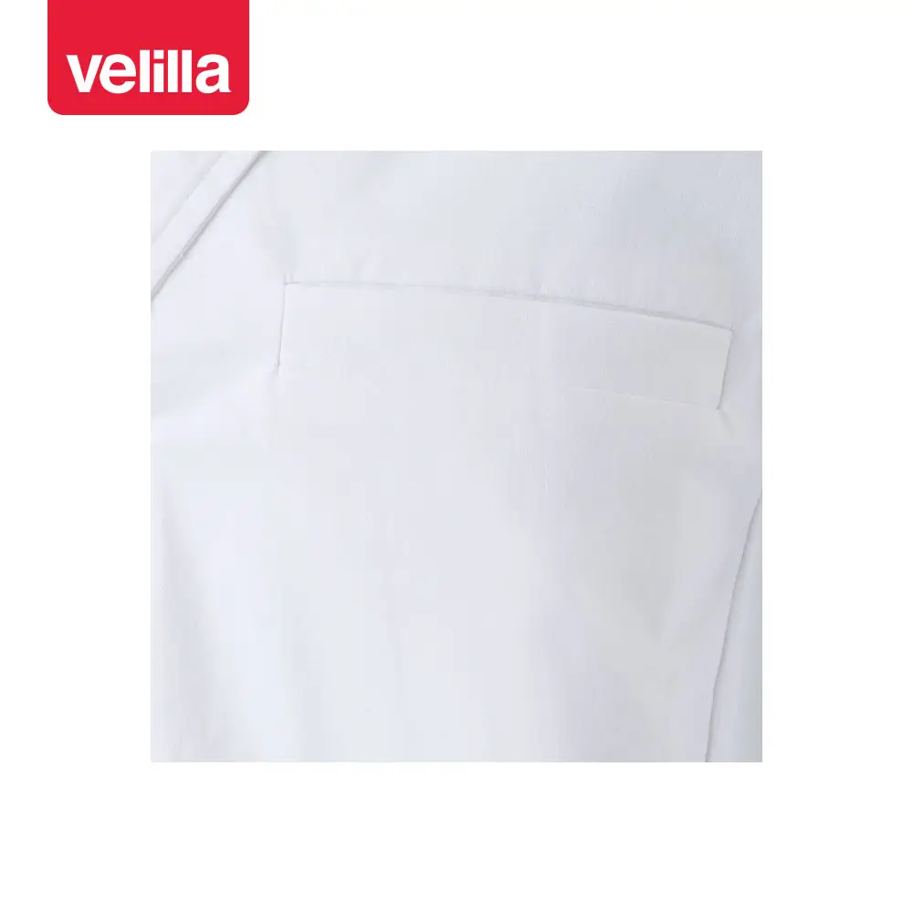 Bata stretch corta hombre Velilla 539008S 7 Bata stretch corta hombre Velilla 539008S Blanco, detalle de bolsillo inferior