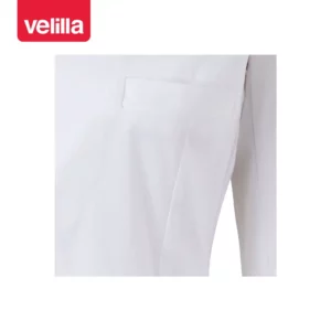 Bata stretch corta mujer Velilla 539009S Blanco, detalle de bolsillo de vivo