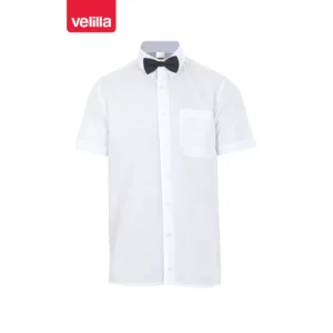 Pajarita Velilla 56 negro, presentada sobre una camisa de muestra