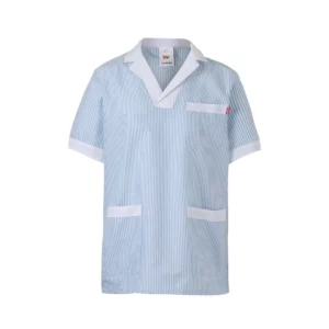 Camisola sanitaria a rayas Velilla 585 Celeste, vista frontal