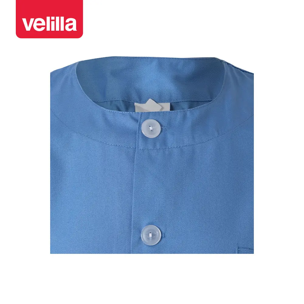 Chaqueta de pijama sanitario Velilla 599 13 Chaqueta de pijama sanitario Velilla 599 Celeste, detalle de cuello redondo y botones