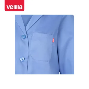 Bata de mujer manga larga Velilla 908 Celeste, detalle de bolsillo del pecho