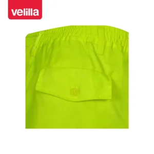 Pantalón forrado alta visibilidad Velilla F160 Amarillo flúor, detalle de cintura y bolsillo trasero con botón