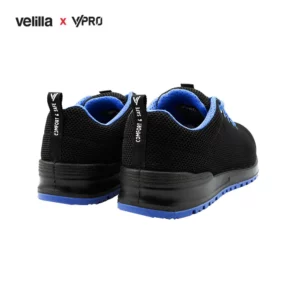 Zapatilla de seguridad VPro SPEZIAL 707007 Negro/Celeste, vista trasera oblicua del par