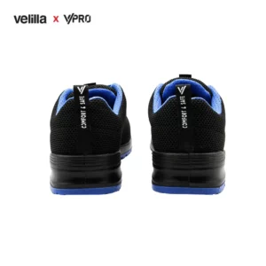 Zapatilla de seguridad VPro SPEZIAL 707007 Negro/Celeste, vista trasera del par