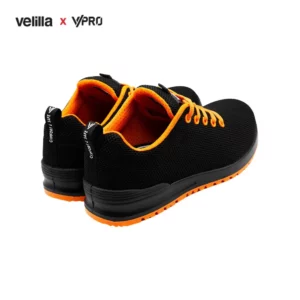 Zapatilla de seguridad VPro SPEZIAL 707007 Negro/Naranja, vista trasera oblicua del par