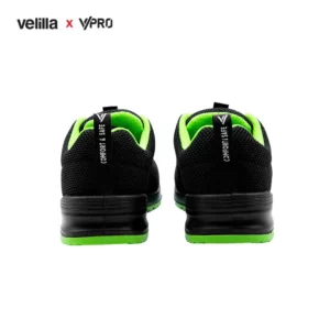 Zapatilla de seguridad VPro SPEZIAL 707007 Negro/Verde lima, vista trasera del par