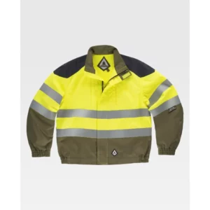 Cazadora tricolor Ripstop WorkTeam B1181, Amarillo a.v./Verde kaki/Gris oscuro, vista frontal