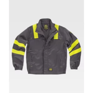 Cazadora multinorma con cintas fluorescentes WorkTeam B1196, Gris/Amarillo flúor, vista frontal