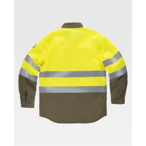 Camisa Ripstop multinorma WorkTeam B8081, Verde kaki/Amarillo a.v., vista posterior