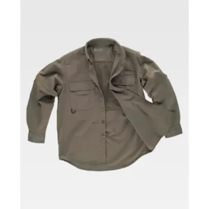 Camisa safari de manga larga WorkTeam B8500, Verde caza, vista frontal abierta
