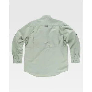 Camisa safari de manga larga WorkTeam B8500, Verde topo, vista trasera