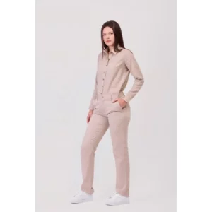 Camisa de cuadros de mujer WorkTeam B8890, Beige, vista frontal de cuerpo entero con modelo