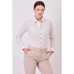 Camisa de cuadros de mujer WorkTeam B8890, Blanco natural, vista frontal con modelo