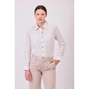 Camisa de cuadros de mujer WorkTeam B8890, Blanco natural, vista frontal con modelo