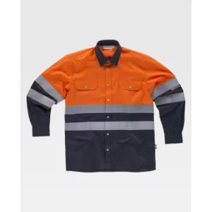 Camisa reflectante WorkTeam C3813, Marino/Naranja flúor, vista frontal