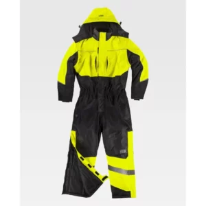 Buzo impermeable para frío WorkTeam C7020, Negro/Amarillo flúor, detalle de apertura de pernera