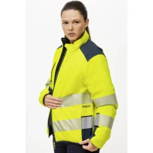 Cazadora reversible acolchada WorkTeam C8210, Amarillo a.v./Marino, vista frontal de cara de alta visibilidad con persona