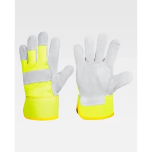 Guantes, pack 12 pares WorkTeam G2205, Gris/Amarillo flúor, vista del par