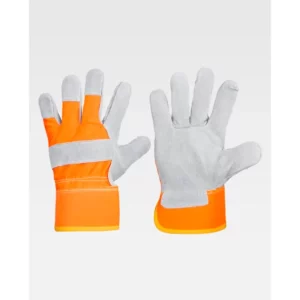 Guantes, pack 12 pares WorkTeam G2205, Gris/Naranja flúor, vista del par