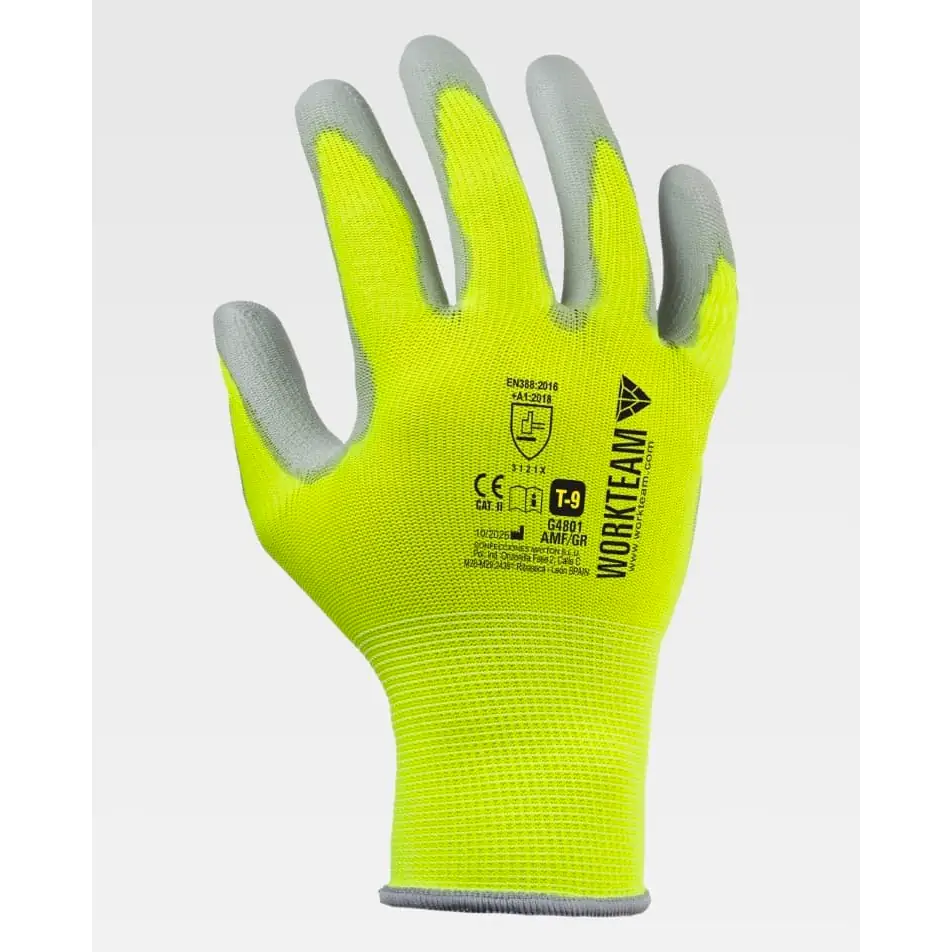 Guantes, pack 12 pares WorkTeam G4801 1 Guantes, pack 12 pares WorkTeam G4801, Amarillo flúor/Gris, vista dorsal