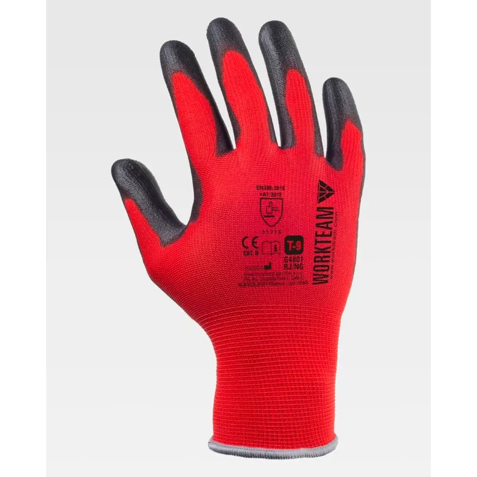 Guantes, pack 12 pares WorkTeam G4801 5 Guantes, pack 12 pares WorkTeam G4801, Rojo/Negro, vista dorsal