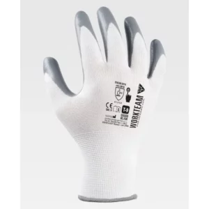 Guantes, pack 12 pares WorkTeam G5000, Blanco/Gris, vista dorsal