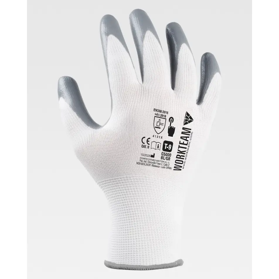Guantes, pack 12 pares WorkTeam G5000 1 Guantes, pack 12 pares WorkTeam G5000, Blanco/Gris, vista dorsal