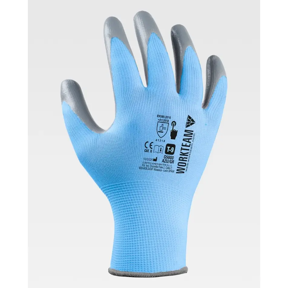 Guantes, pack 12 pares WorkTeam G5000 3 Guantes, pack 12 pares WorkTeam G5000, Celeste/Gris, vista dorsal