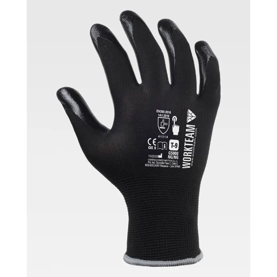 Guantes, pack 12 pares WorkTeam G5000 5 Guantes, pack 12 pares WorkTeam G5000, Negro/Negro, vista dorsal