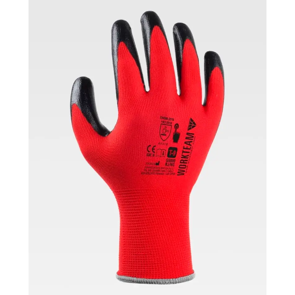 Guantes, pack 12 pares WorkTeam G5000 7 Guantes, pack 12 pares WorkTeam G5000, Rojo/Negro, vista dorsal