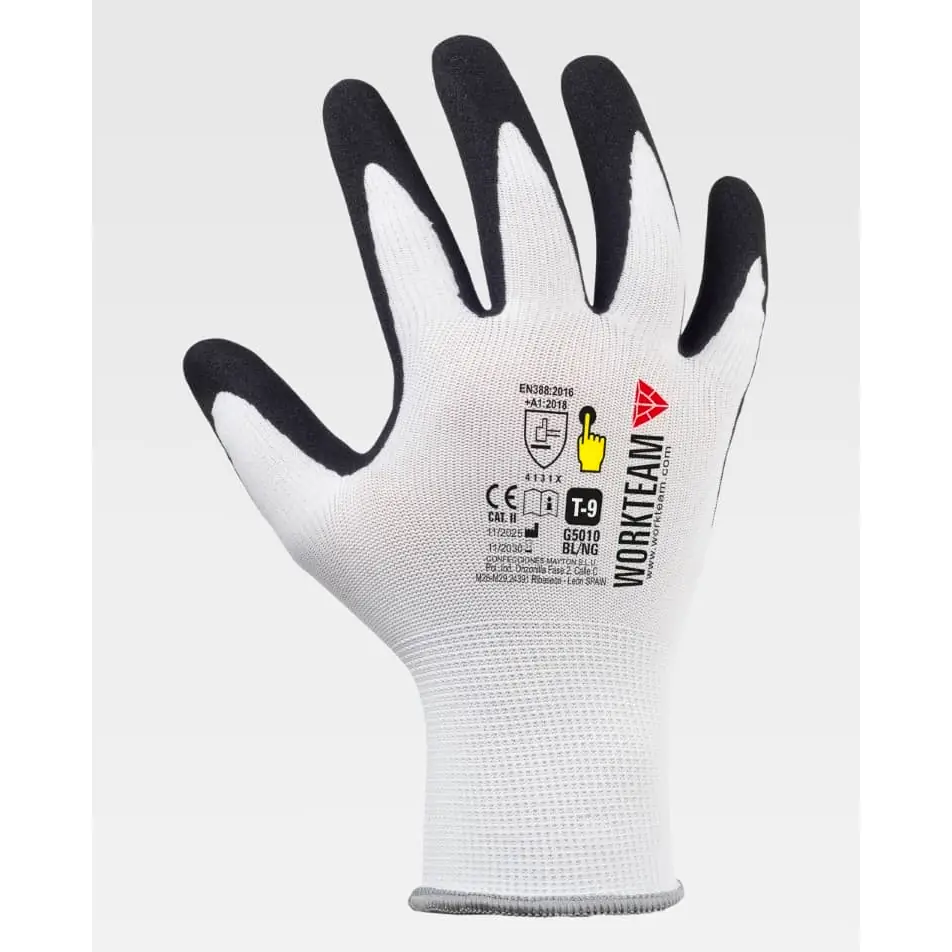 Guantes, pack 12 pares WorkTeam G5010 1 Guantes, pack 12 pares WorkTeam G5010, Blanco/Negro, vista dorsal