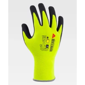 Guantes, pack 12 pares WorkTeam G5021, Amarillo flúor/Negro, vista dorsal