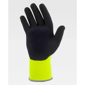 Guantes, pack 12 pares WorkTeam G5021, Amarillo flúor/Negro, vista de la palma