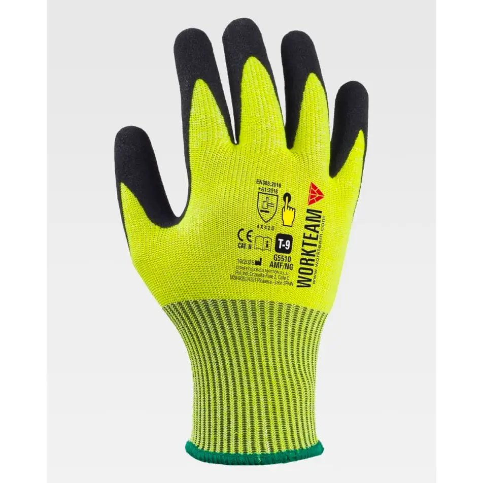Guantes, pack 12 pares WorkTeam G5510 1 Guantes, pack 12 pares WorkTeam G5510, Amarillo flúor/Negro, vista dorsal