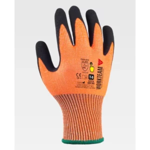Guantes, pack 12 pares WorkTeam G5510, Naranja flúor/Negro, vista dorsal