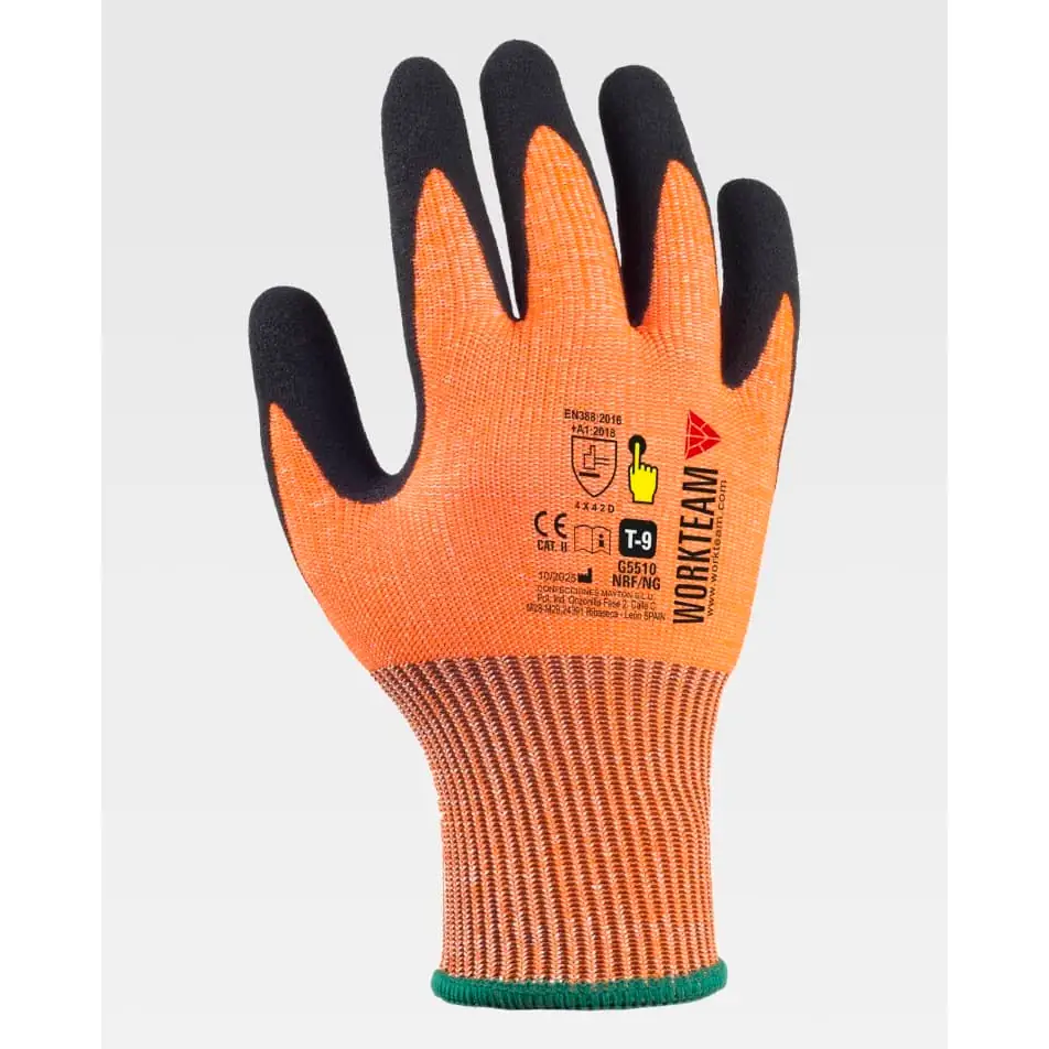 Guantes, pack 12 pares WorkTeam G5510 4 Guantes, pack 12 pares WorkTeam G5510, Naranja flúor/Negro, vista dorsal