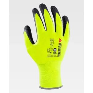 Guantes, pack 12 pares WorkTeam G6000, Amarillo flúor/Negro, vista dorsal
