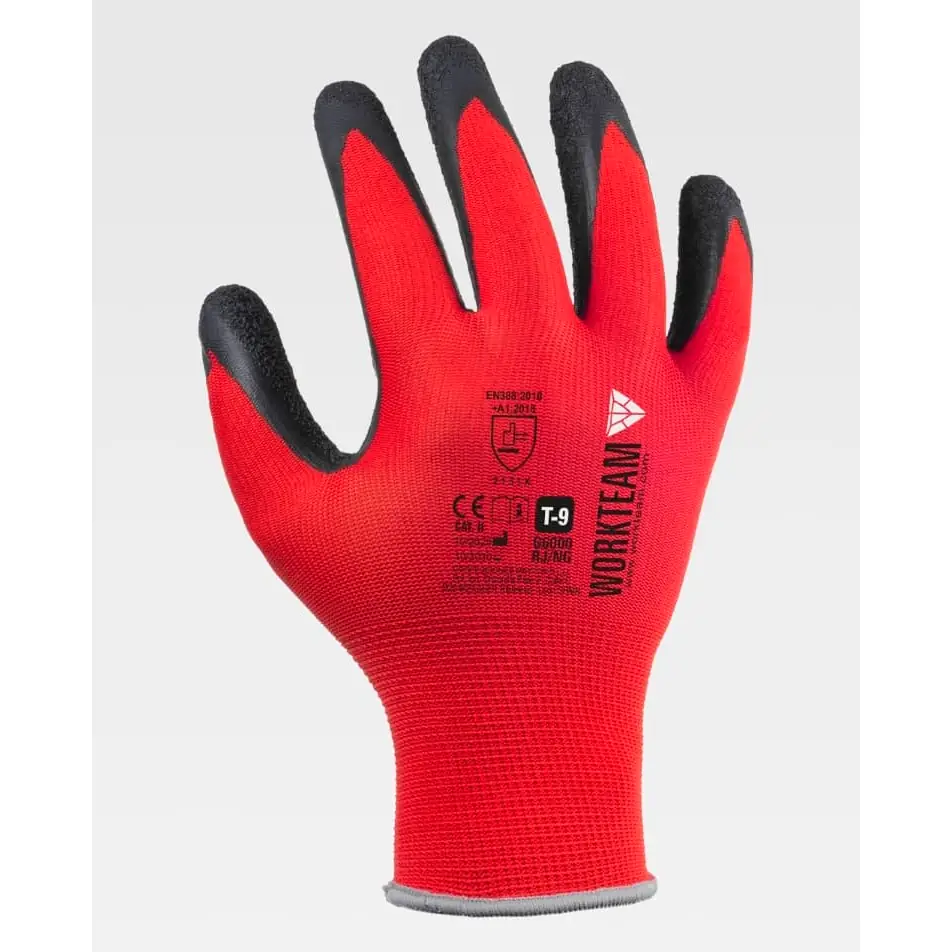 Guantes, pack 12 pares WorkTeam G6000 7 Guantes, pack 12 pares WorkTeam G6000, Rojo/Negro, vista dorsal