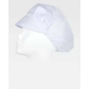 Cofia con visera WorkTeam M601, Blanco, vista oblicua oficial sobre maniquí
