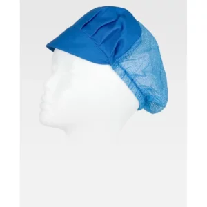 Cofia con visera WorkTeam M601, Celeste, vista oblicua oficial sobre maniquí