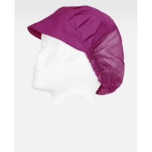Cofia con visera WorkTeam M601, Morado, vista oblicua oficial sobre maniquí