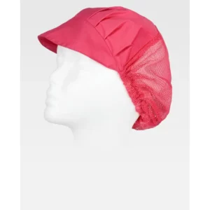Cofia con visera WorkTeam M601, Rosa fucsia, vista oblicua oficial sobre maniquí
