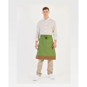 Delantal francés largo canvas WorkTeam M741, Verde oliva/Marrón, vista con persona