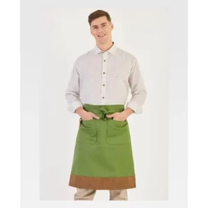 Delantal francés largo canvas WorkTeam M741, Verde oliva/Marrón, vista con persona