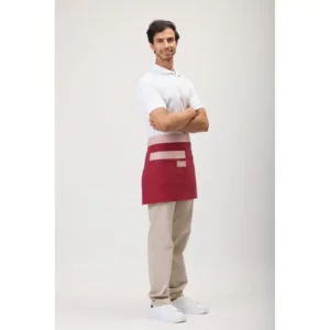 Delantal francés corto canvas WorkTeam M755, Granate/Rosa claro, vista con persona